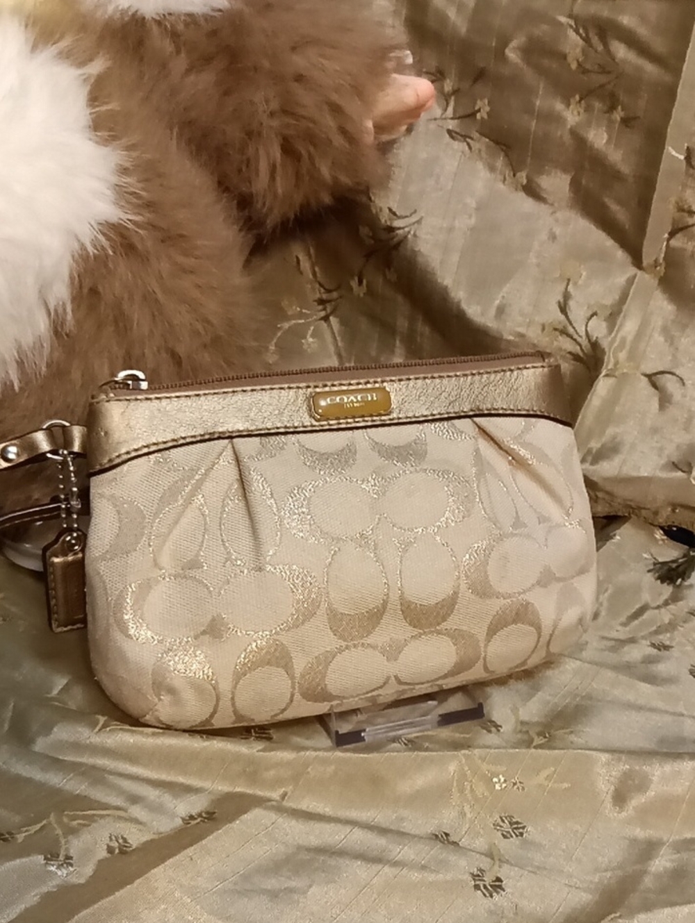 Coach Metallic Logo Wristlet in Champagne Gold